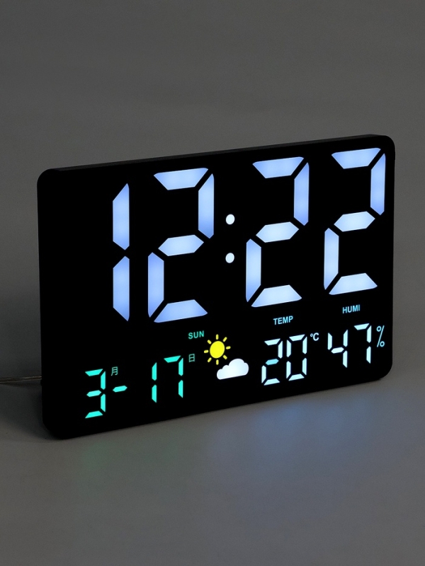 Часы настенные электронные, будильник, календарь, термометр, гигрометр, 15.8 х 3 х 24.8 см   1074710
