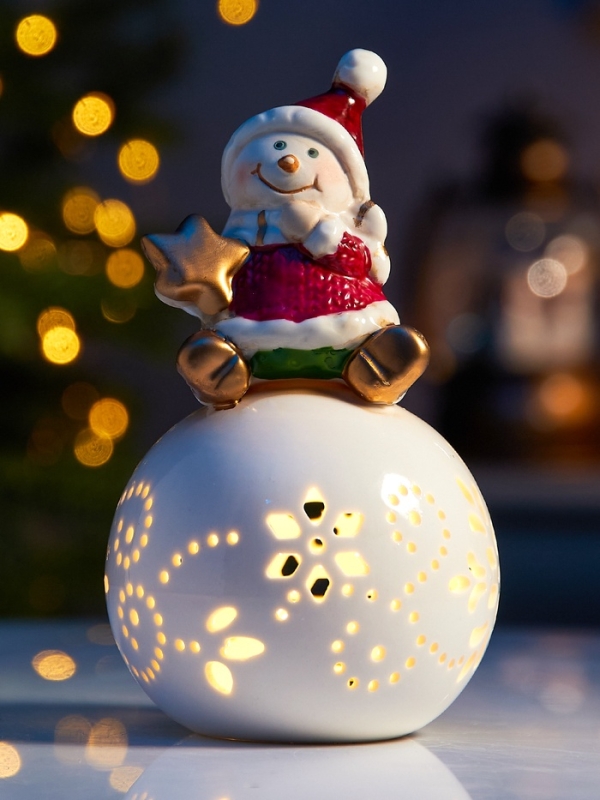 Светодиодная фигура "Снеговик на шаре" 13.2х8.8х8.8, 1 LED, LR44x3(в компл.), Т/БЕЛЫЙ