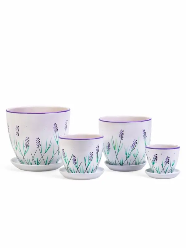 Набор горшков цветочный поддоном 4 шт 0,4 / 1 / 2,5 / 5 л керамика, Лаванда