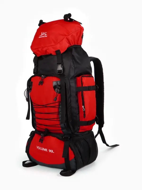 Рюкзак тур 90л, 33*22*65, отдел на шнурке, 6 нар карманов, цвет красный