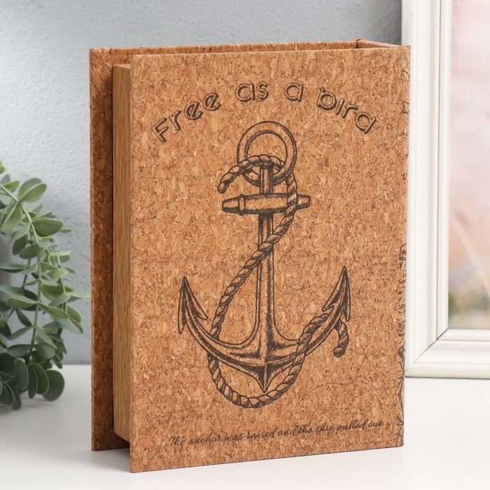 Шкатулка-книга дерево кожзам под пробку "Якорь" 6х18х24 см