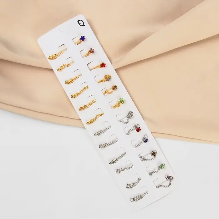 Булавка &laquo;Цветок&raquo; мини с цепочкой, МИКС, 5.7 см (неделимая фасовка 12 шт., цена за шт.)