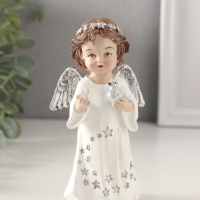 Сувенир полистоун "Ангелочек в платье со звёздами, с голубем 7х5х13 см