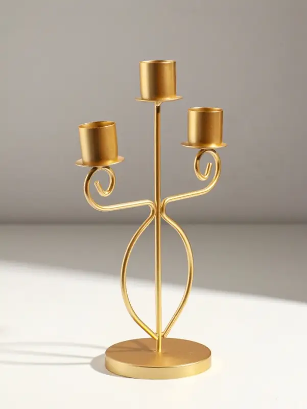 Подсвечник металл на 3 свечи "Канделябр" d=2,5 см золото 14,5х8х24 см