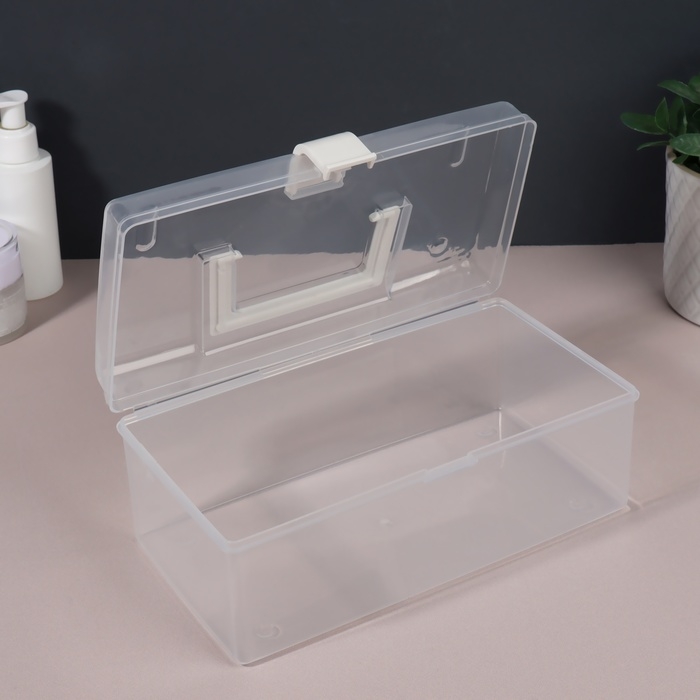 Органайзер для хранения, с крышкой, с ручкой, 23 × 13 × 9,5 см цвет прозрачный/белый Органайзер для хранения, с крышкой, с ручкой, 23 × 13 × 9,5 см цвет прозрачный/белый