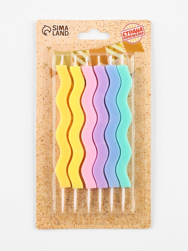 Свечи для торта &laquo;Волна&raquo;, 6 шт., разноцветные