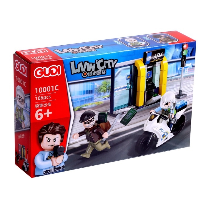 Конструктор блочный для мальчиков Полиция &laquo;Погоня на мотоцикле&raquo;, 106 деталей