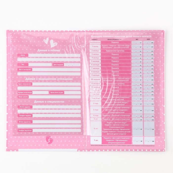 Папка для медицинского полиса "Мишка" для девочки, 17,5 х 11,3 см