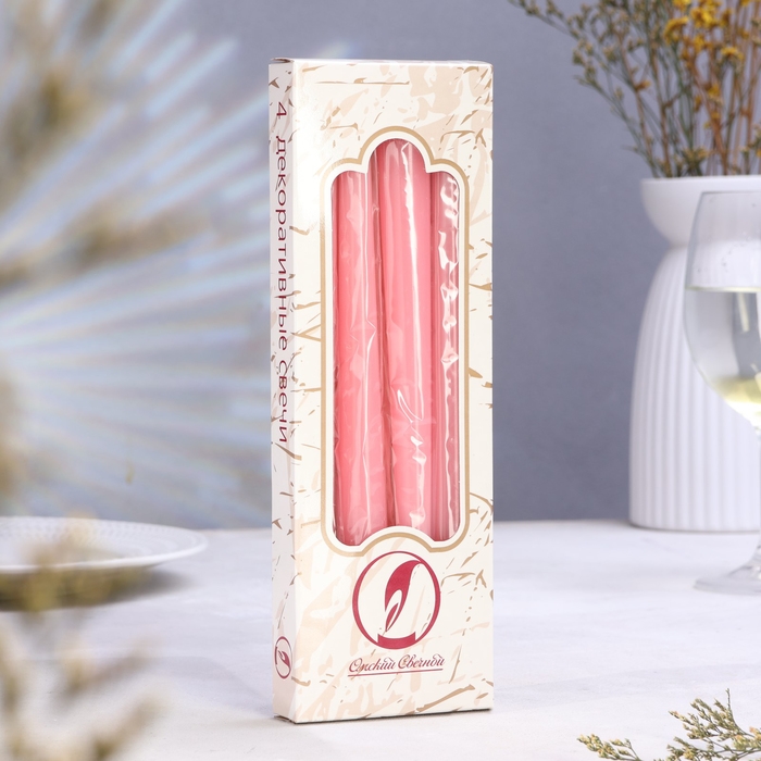 Набор свечей античных, 2,3х 24,5 см, 5 ч, 55 г, 4 штуки, светло-розовая