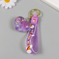 Брелок пластик с карабином, ремешком "Сердечко с цветами" водный с декором 5х5,5х2,5 см