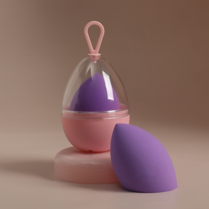 Скошенный спонж для макияжа &laquo;Капля&raquo;, 6 &times; 4 см, увеличивается при намокании, в футляре, цвет фиолетовый