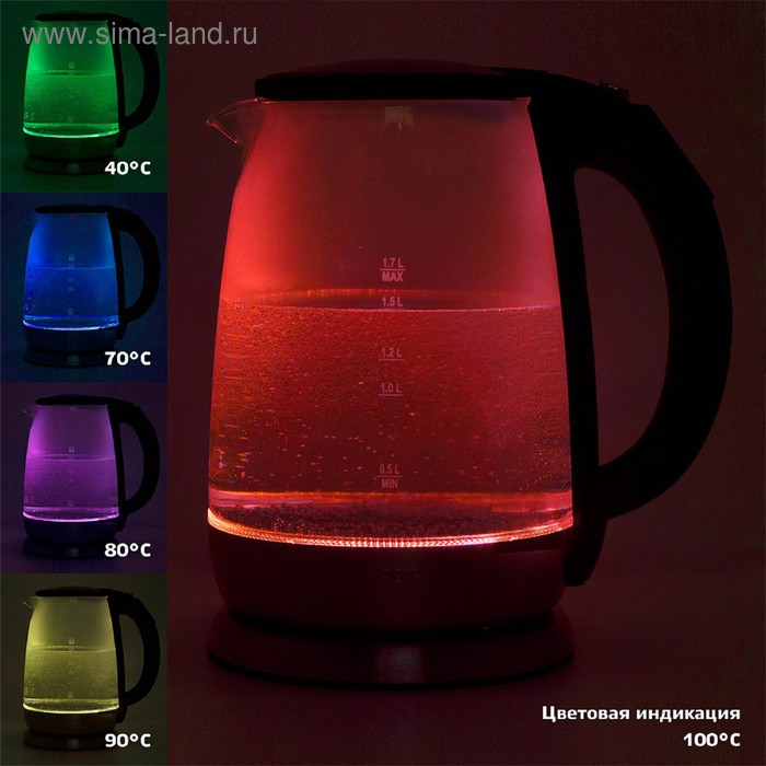 Чайник электрический Kitfort КТ-628, металл, 1.7 л, 2200 Вт, регулировка t&deg;, серебристый