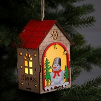 Ёлочная игрушка &laquo;Домик со снеговиком&raquo;, от батареек, свечение тёплое белое