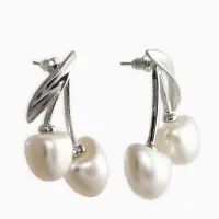 Серьги жемчуг "Вишня", цвет белый в серебре