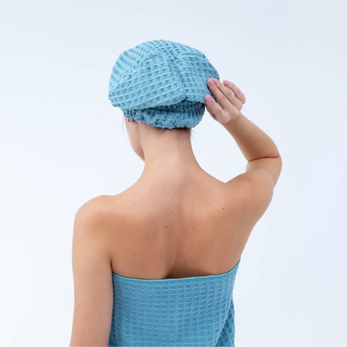 Набор для бани и ванной Этель &laquo;Вафля&raquo; полотенце 70*140 см+чалма 21*25 см, цв.синий