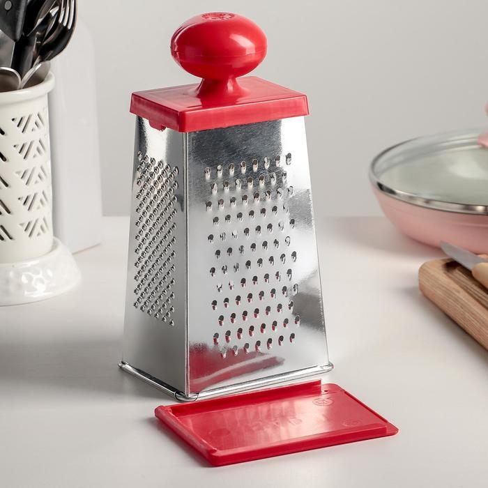 Тёрка &laquo;Комфорт&raquo; 4 грани, с крышкой-дозатором и круглой пластмассовой ручкой, 11&times;8,5&times;23 см, цвет МИКС