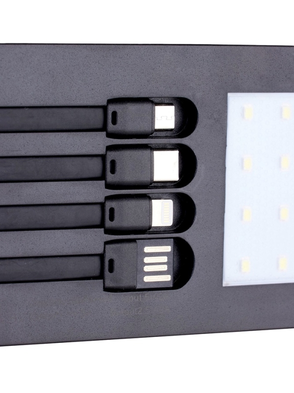 Внешний аккумулятор 10000 мАч, 10 W, 2 USB, Type-C, фонарик, солнечная панель, чёрный