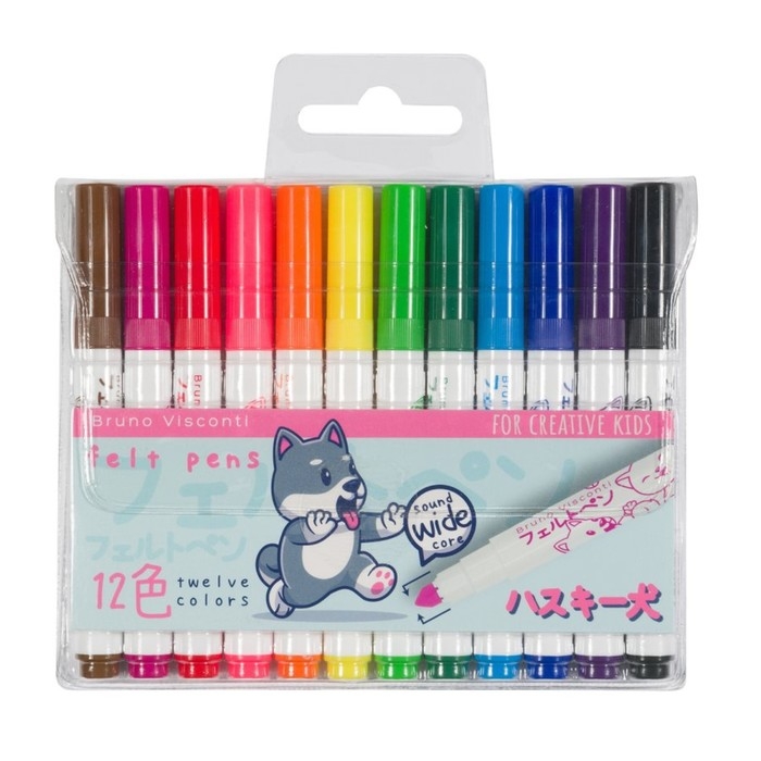 Фломастеры с утолщённым стержнем 12 цветов Joycolor Mini, в пластиковом кармане, МИКС