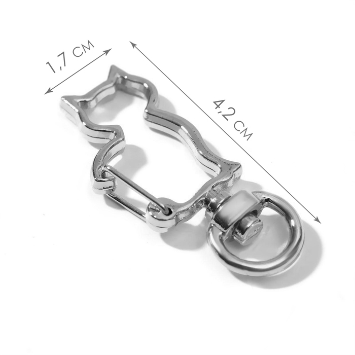 Карабин металлический &laquo;Кошка&raquo;, 42 &times; 17 мм / 8 &times; 2,2 мм, 5 шт, цвет серебряный