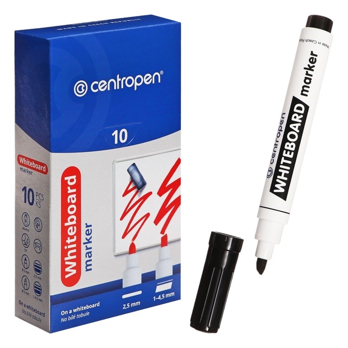 Маркер для доски, Centropen 8569, пулевидный/скошенный, 1.5-5.0 мм, чёрный