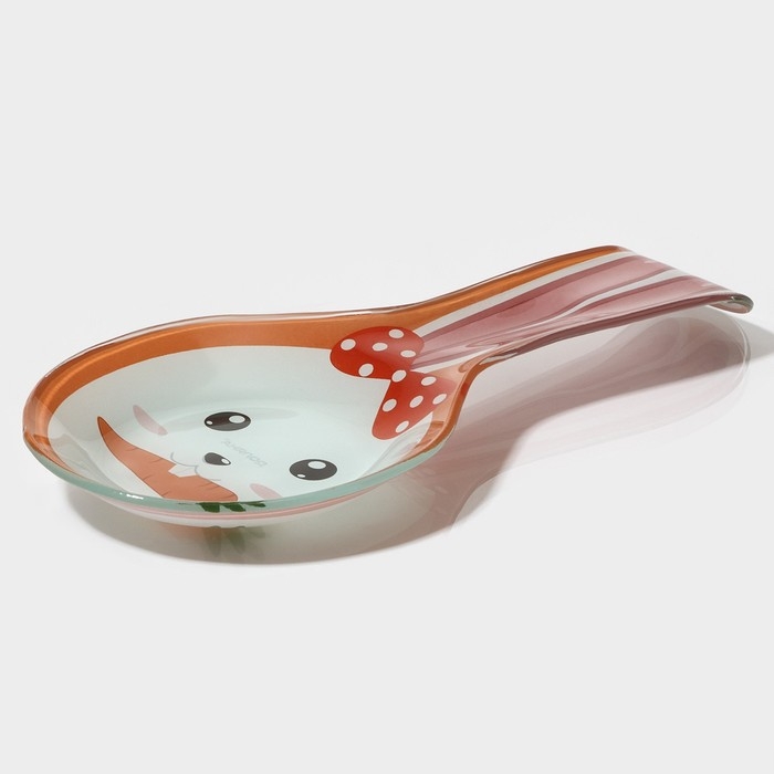 Подставка стеклянная под ложку Доляна &laquo;Зайка и морковка&raquo;, цвет оранжевый