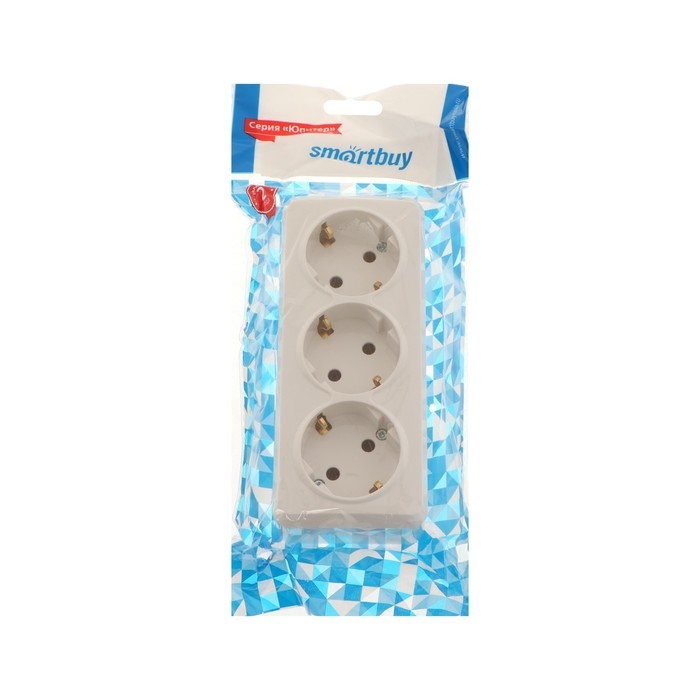 Розетка Smartbuy "Юпитер", 16 А, трехместная, открытая, с з/к, белая