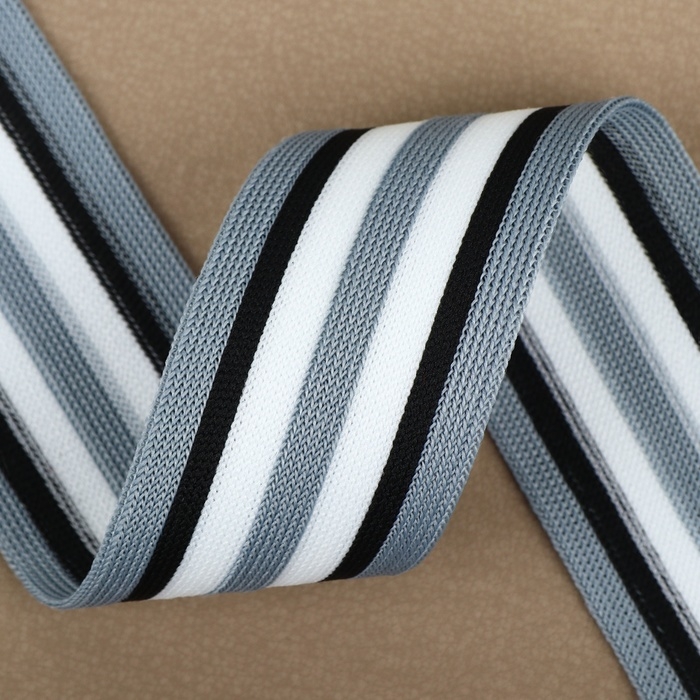 Тесьма трикотажная лампас 40 мм, 9 &plusmn; 0,5 м, цвет серый/чёрный/белый