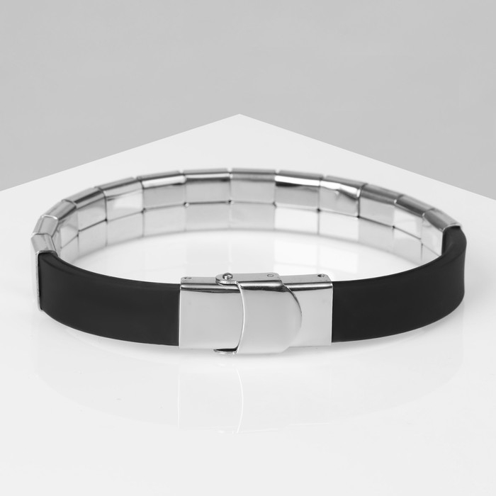 Браслет унисекс &laquo;Стиль&raquo; прямоугольники, цвет чёрный с серебром, 21 см