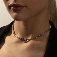 Колье &laquo;Драгоценность&raquo; сердце крупное, цвет белый в серебре, 34 см