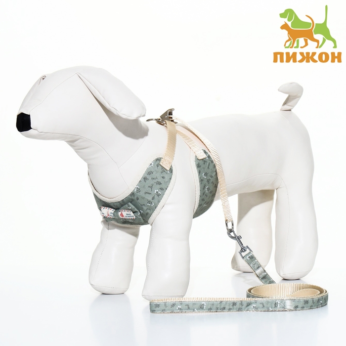 Комплект с мягкой шлейкой Комплект с мягкой шлейкой "Веточки", размер S, поводок 120 х 1,5 см, ОГ 28-62 см, зеленый