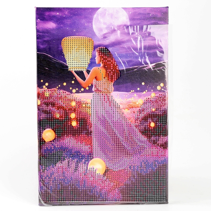 Алмазная мозаика с частичным заполнением на подрамнике &laquo;Небесные фонари&raquo;, 20 х 30 см, с гирляндой