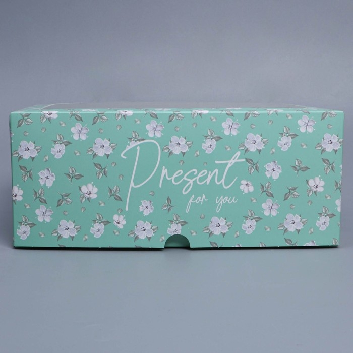 Коробка для капкейков, кондитерская упаковка с окном, 6 ячеек &laquo;Зелёный паттерн&raquo;, 25 х 17 х 10 см