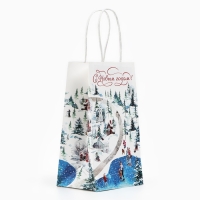 Пакет подарочный новогодний &laquo;С Новым годом&raquo;, белый крафт, 12 х 21 х 9 см , Новый год
