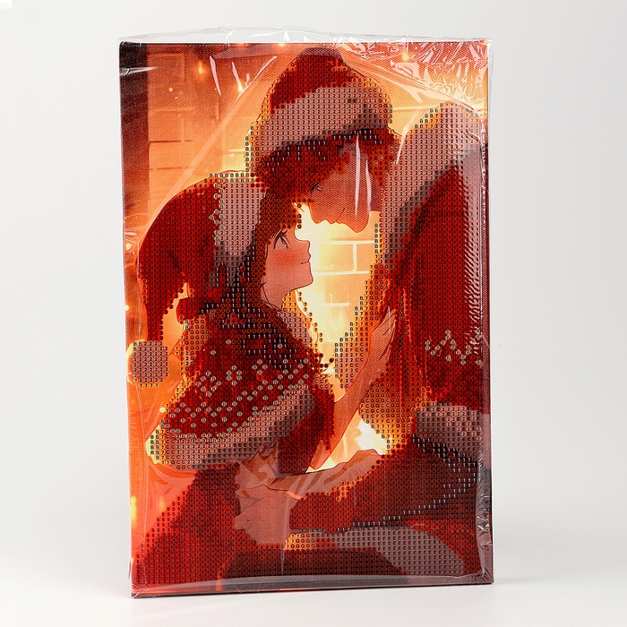 Алмазная мозаика на новый год с частичным заполнением на подрамнике &laquo;Влюбленная пара&raquo;, 20 х 30 см, с гирляндой, новогодний набор для творчества