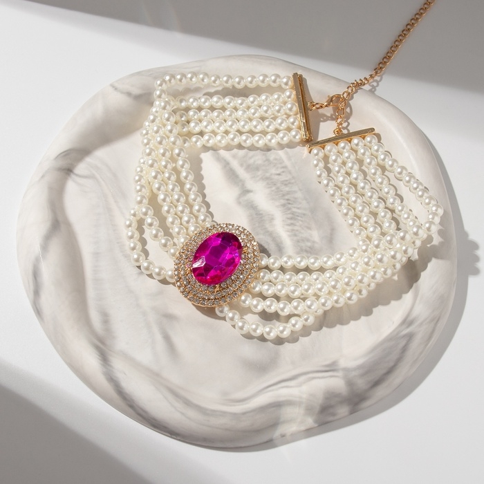 Чокер-колье &laquo;Роскошь&raquo; жемчужое, розовый в золоте, 30,5 см