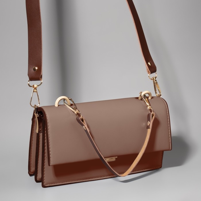 Ручка для сумки из натуральной кожи, с карабинами, 30 &plusmn; 2 см &times; 1,2 см, цвет коричневый/золотой