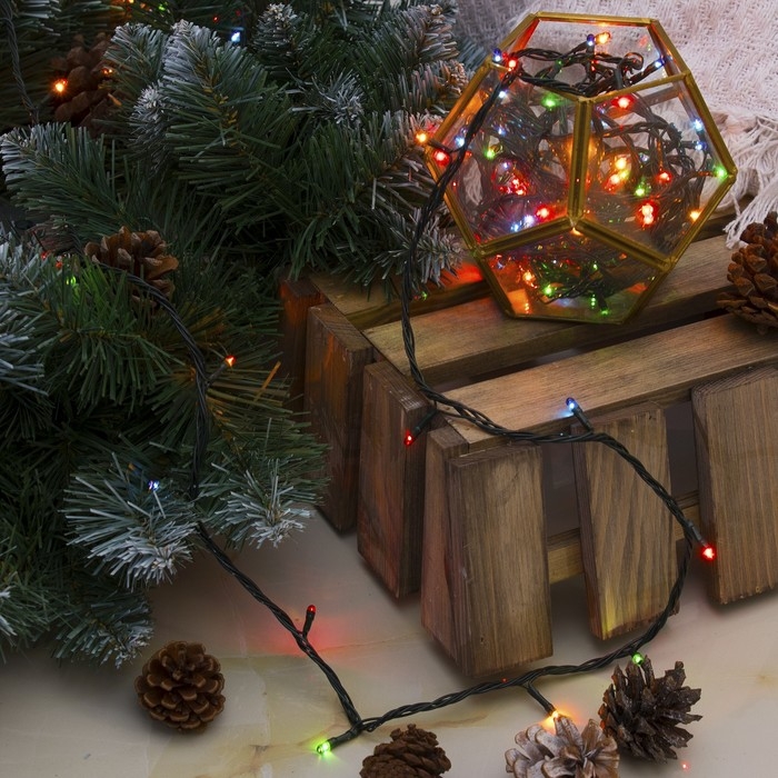 Гирлянда &laquo;Нить&raquo; 7 м, IP20, тёмная нить, 100 ламп, свечение мульти, 8 режимов, 220 В