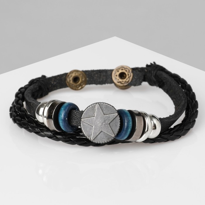 Браслет унисекс &laquo;Стиль&raquo; звезда в кругу, цвет чёрный с серебром, 21,5 см