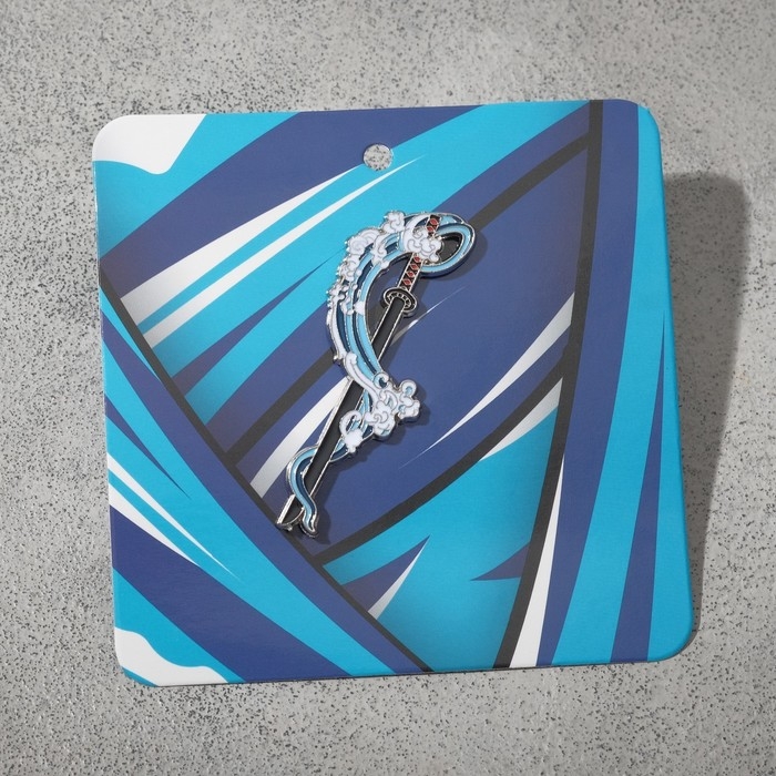 Значок &laquo;Катана&raquo; вода, цветной в серебре