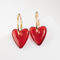 Серьги-кольца &laquo;Сердца&raquo; красный в золоте