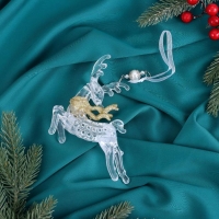 Украшение ёлочное "Олень в прыжке с шарфом блеск" 13х12 см, прозрачно-золотой Украшение ёлочное "Олень в прыжке с шарфом блеск" 13х12 см, прозрачно-золотой