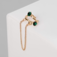 Серьга &laquo;Кафф&raquo; два кольца, цвет изумрудный в золоте