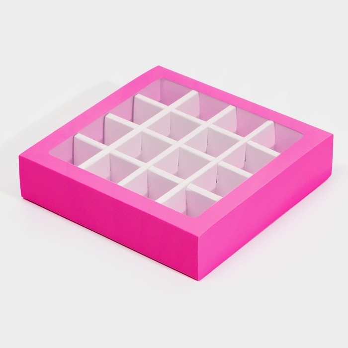 Коробка для конфет, кондитерская упаковка, 16 ячеек, &laquo;Фуксия&raquo; 17.7 х 17.7 х 3.8 см