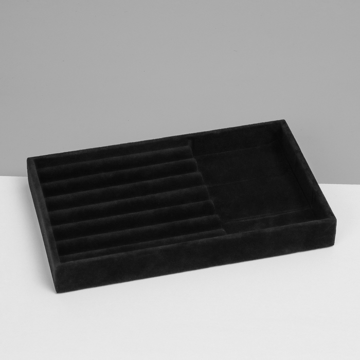 Подставка для украшения 3 ячейки и 7 полос для колец, флок, 21&times;12,3&times;2,5 см, цвет чёрный