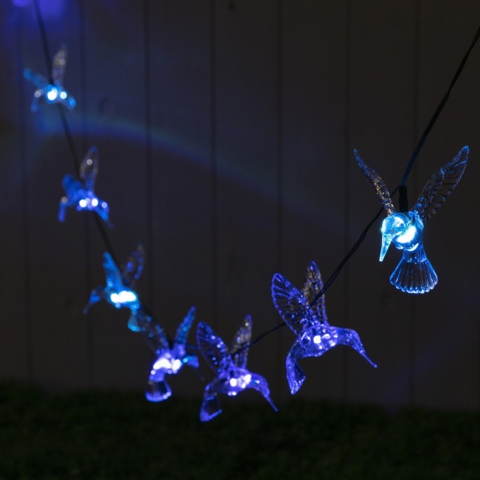 Гирлянда «ЭРА» «Нить» 3.8 м с насадками «Колибри», IP44, тёмная нить, 10 LED, свечение мульти, 1 режим, солнечная батарея Гирлянда «ЭРА» «Нить» 3.8 м с насадками «Колибри», IP44, тёмная нить, 10 LED, свечение мульти, 1 режим, солнечная батарея