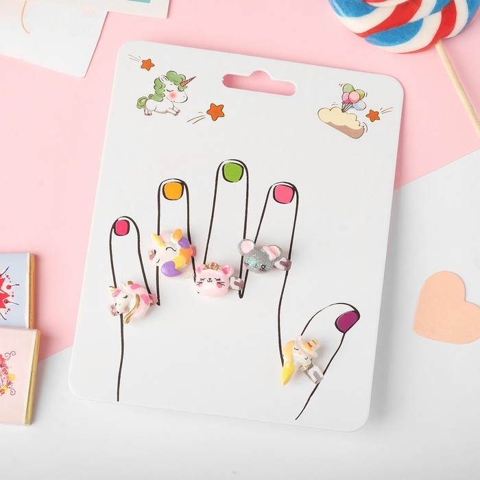 Набор детских колец &laquo;Пальчики&raquo; волшебство, 5 шт., форма МИКС, цветные, безразмерные