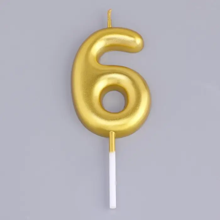 Свеча в торт &laquo;Европейская&raquo;, цифра 6, 6 см, золото