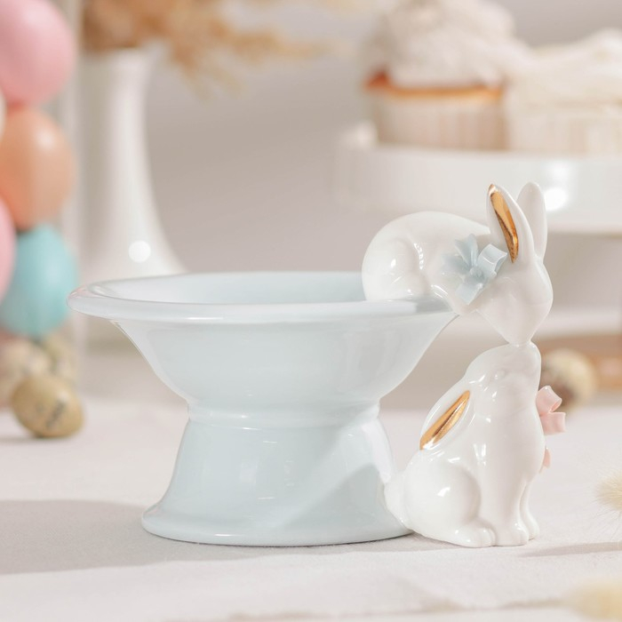 Конфетница керамическая &laquo;Зайка&raquo;, 150 мл, 18&times;15,5&times;12 см, цвет голубой