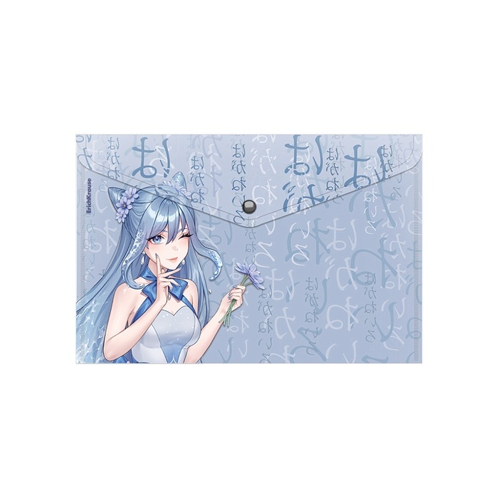 Папка-конверт на кнопке А4, 160 мкм, ErichKrause "Manga Girls", полупрозрачная, глянцевая, микс