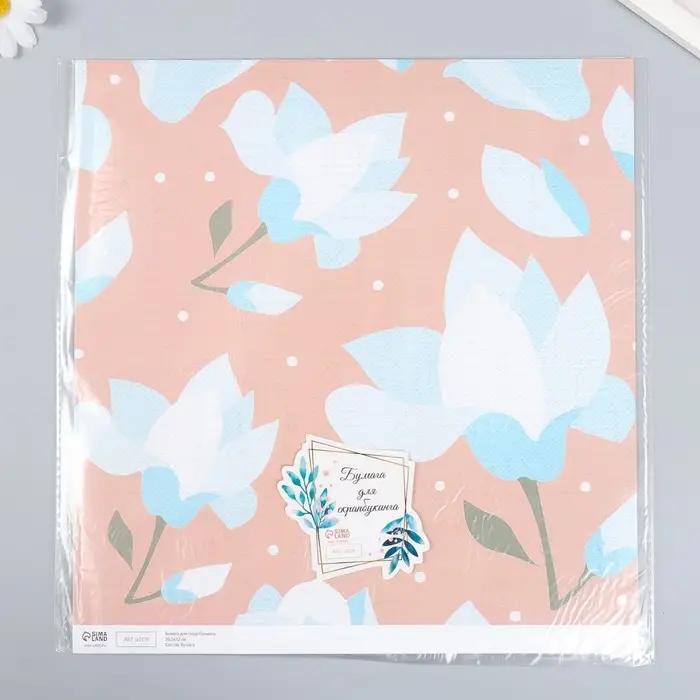 Бумага для скрапбукинга "Нежно-голубые цветы" плотность 180 гр 30,5х32 см